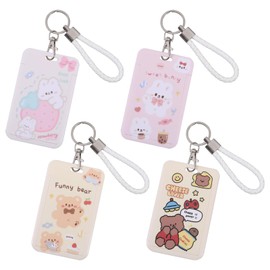 CHGCRAFT 4pcs Cartoon Kpop Photocard Holder with Keychain ID Card Holder Bus Card Pendant Keychain Protective Photo Sleeves