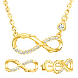 Yumilok Women's Jewellery Set Necklace with Snake Infinity Pendant and Women's Stud Earrings Made of 925 Sterling Silver Rose Gold, Sterling Silver, Cubic Zirconia