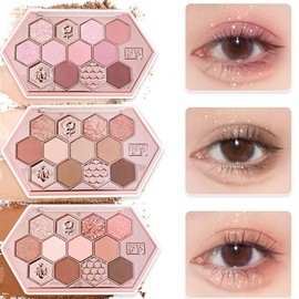 YAYAMIYA Cute Beehive Makeup Palette, 12 Colors Makeup Palette, Honeysugar Tea Powder, Eyeshadow, Ins, Eye Shadow Brush, Dual-Use, Waterproof, Sweatproof, Highly Colorful, Lasting Eye Shadow, 0.4 oz (10.8 g) (03 Honey Powder Mist Brown)