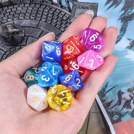 QMAY 12-Piece Polyhedral Dice Set, Table Game Dice for Dungeons and Dragons DND RPG MTG, Random Colour (D10)