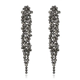 EVER FAITH Austrian Crystal Art Deco Statement Earring, Banquet Prom Long Chandelier Dangle Earrings for Woman Grey Black-Tone