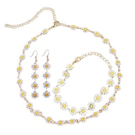 Flower Earrings for Women Bohemian Enamel Dangling Daisy Earrings Necklace Bracelet Jewelry Set Colorful Floral Long Dangle Summer Sunflower Earrings Party Beach Gifts - Style 5