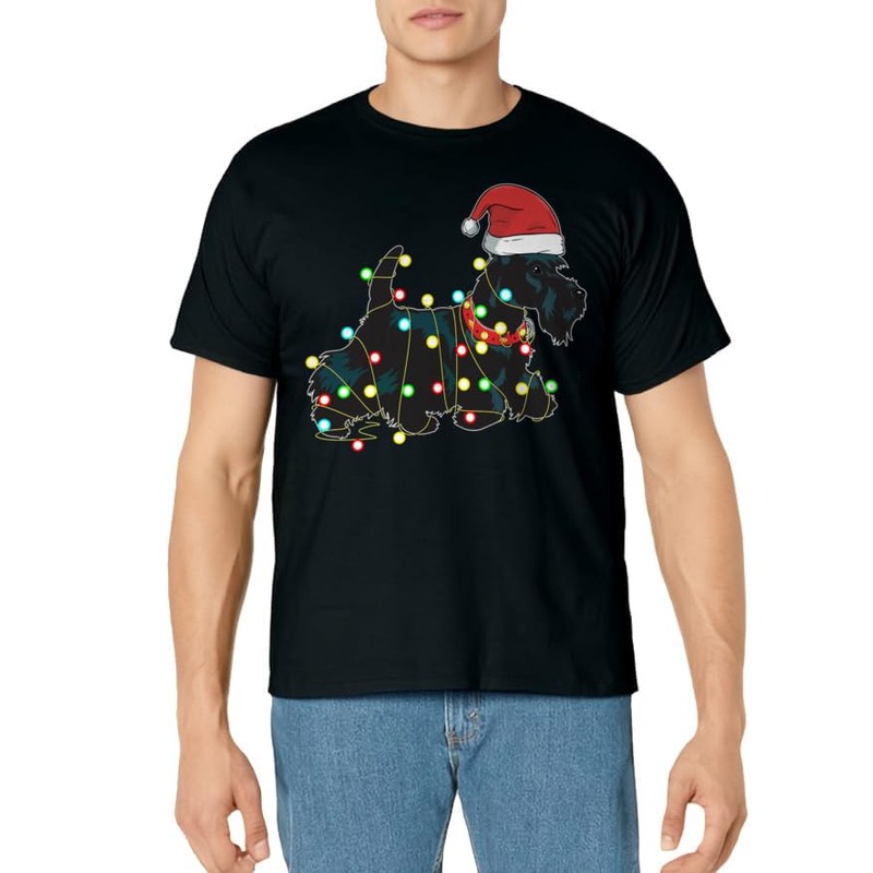 Christmas Lights Scottie Dog Lover Funny Xmas Gift T-Shirt
