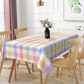 Xiazhilaio Checkered Tablecloth Rectangle 55"x84" - Colorful Plaid Tablecloth, Washable and Anti-Wrinkle Gingham Table Cloth for Spring Summer Picnic Dinner Restaurant Outdoor