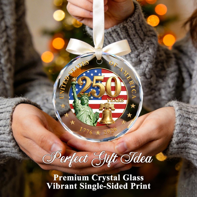 250 Anniversary USA Ornament, Crystal Glass Patriotic Christmas Ornament