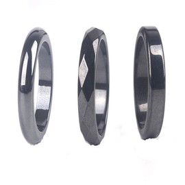 3Pcs Black Hematite Stone Ring Absorb Negative Energy Anxiety Balance Chakra Ring for Women Men Girl Boy Teens Lover Friend Friendship Unisex Jewelry Gift-E 10
