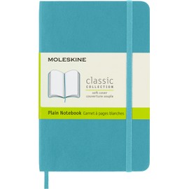 Moleskine Classic Plain Paper Notebook, Soft Cover and Elastic Closure Journal, Reef Blue, Pocket Size, 9 x 14 cm, A6, 192 Pages
