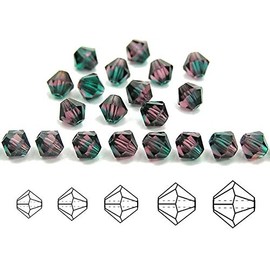 3mm Thistle 2-Tone Purple and Green, Czech MC Bicone Beads (Rondell, Diamond Shape Crystals), 36 Pieces