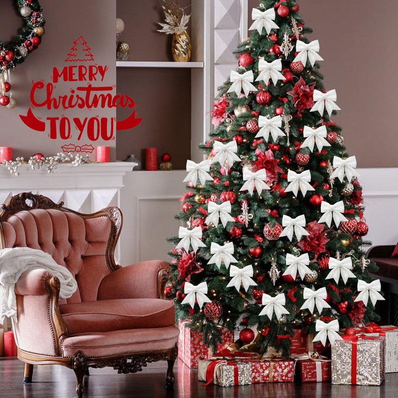ACTOYS Pack of 10 Glitter Christmas Tree Bows, Gift Bows,
