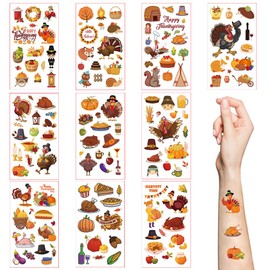 Fall Temporary Tattoos for Kids,10 Sheets Thanksgiving Autumn Leaves Pumpkin Tattoo Stickers Turkey Day Accessories for Thanksgiving Party Favor Happy Fall Decorations
