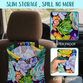 KXWQTRDD Car Trash Bag Abstract Succulent Plant Leak-Proof Waterproof Car Garbage Bag with Drawstring Foldable Canvas Trash Bin with Adjustable Buckle for Car Accessories, Travelling, Camping