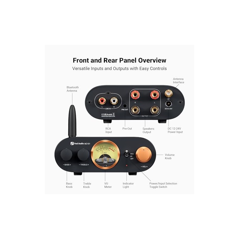 Fosi Audio MC101 amplificador estéreo Bluetooth, componente de audio para