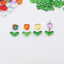 INSPIRELLE 100 Sets (200 Pieces) Flower Crystal Glass Bead Tulip Beads for Jewelry Making and DIY Craft Accessories
