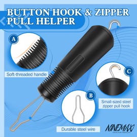 NINEMAX Button Hook Assist Tool with Zipper Pull for Seniors, One Hand Button Fastener Puller Helper for Shirt Wedding Dress, Dressing Aid for Elderly, Arthritis, Parkinson's (1 Pack)