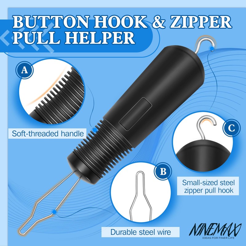 NINEMAX Button Hook Assist Tool with Zipper Pull for Seniors,