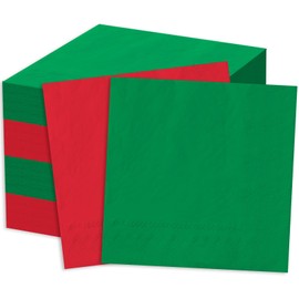 Whaline 50Pcs Christmas Cocktail Napkins Red Green Color Disposable Napkins Red Green Paper Beverage Napkins for Xmas Winter Party Supplies