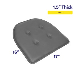 Sweet Home Collection Chair Cushion Memory Foam Pads Tufted Slip Non Skid Rubber Back U-Shaped 17" x 16" Seat Cover, 4 Count (Pack of 1), Faux Leather Gray