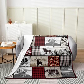 Deer Wolf Print Flannel Fleece Throw Blanket Kids,Rustic Farmhouse Fuzzy Blanket for Bed Sofa Couch,All Season Wildlife Decor Bed Blanket Breathable Plush Blanket Room Decor 40"x50"