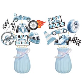Race Car Birthday Centerpiece Sticks 19PCS Vintage Racing Car Birthday Table Decorations Blue Retro Racing Cars Table Toppers Racing Party Decor for Car Theme Baby Shower Supplies