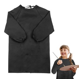Children's Painting Apron Black Waterproof Painting Coat Children 8-10 Years Painting Coat School with Sleeves and Big Pockets - for School, Household and as a Gift Idea for Back to School, black