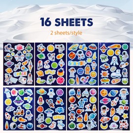 BETESSIN Space Stickers - 16 Sheets Space Stickers with Planets, Spaceship and Astronaut Patterns - Planet Stickers for Scrapbooking and Crafts - Space Gift for Children and Space Fans