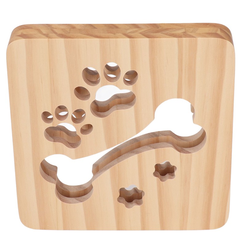 3D Night Lamp Bone Paw Print Pattern Hollow Design Wooden