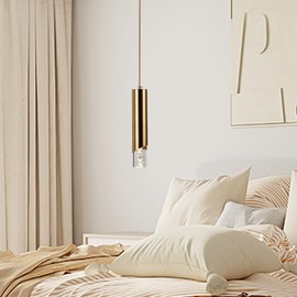 Kenolia Modern Crystal Pendant Light, Small 1 Light Hanging Lamp, Single Raindrop Chandeliers for Dining Room Bedroom Kitchen Island Entryway Living Room (Brass)