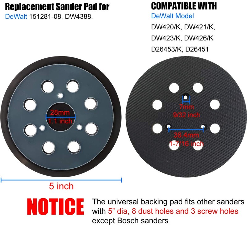 5 Inch 8 Hole Replacement Sander Pad for DeWalt Sander