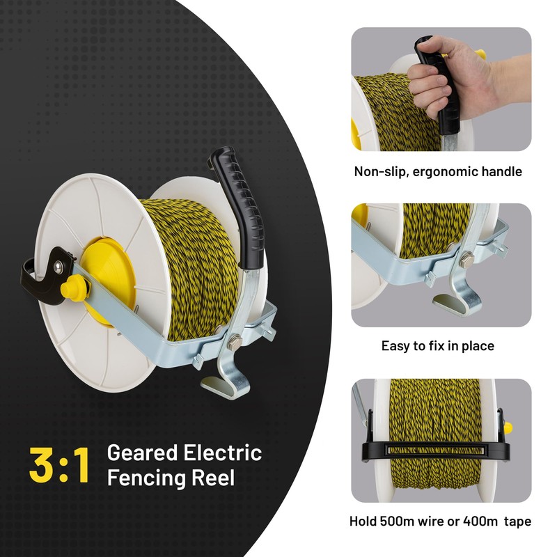 3:1 Geared Electric Fencing Standard Reel with 1640ft Premium Polywire
