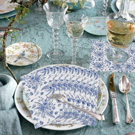 Blue and White Porcelain Cocktail Napkins, Disposable Floral Paper Napkins for Wedding Party Bridal Shower Baby Shower Birthday Dinner Tea Party Kitchen 15.7Inch x 13 inch