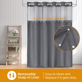 eachope 1 Pack Fabric Snap-in Shower Curtain Liner Replacement,Compatible with No Hook Shower Curtain with Snap in Liner, Removable & Water-Repellent,Machine Washable,70x54,Grey