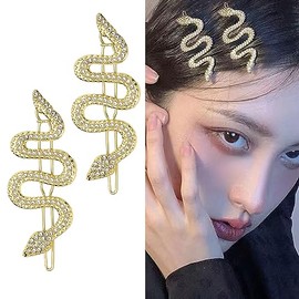 Snake Hair Clips for Women Sparkly Rhinestones Barrettes for Thick Hair 2PCS Gothic Punk Hair Accessories Headdress for Women Girls Vintage Gold Snake Hair Pins