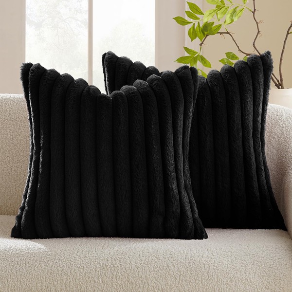 MIULEE Black Throw Pillow Covers 16x16 Inch Set of 2