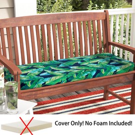 Magpie Fabrics Patio Bench Loveseat Cushion Covers (Replacement Cover only, No Insert!), Waterproof Fade Resistant Swing Cushion Slipcover with Ties(42x18x3 Inch, Green Lagoon Leaves)
