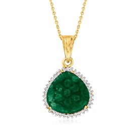 Ross-Simons 9.00 Carat Emerald and .20 ct. t.w. White Zircon Pendant Necklace in 18kt Gold Over Sterling. 18 inches