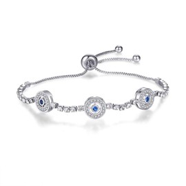 ASHMITA Fashion Evil Eye Bracelets for Women Silver Chain Cubic Zirconia Bracelet Adjustable