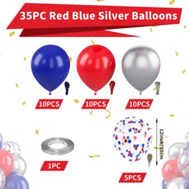 Red Blue Silver Balloons, Blue and Red Balloons, Royal Bule Red Silver Balloons Red Blue Silver Confetti Balloons for Hero Theme Man Birthday Boys Baby Shower Wedding Anniversary Party Decorations