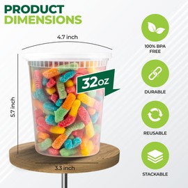 Deli Soup Quart Containers with Lids [32 Oz - 24 Pack], Plastic Food Freezer Storage Containers with Lids, Disposable Heavy Duty Microwavable Airtight To Go Takeaway Take Out Containers Cups With Lids