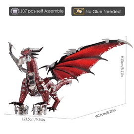 Piececool 3D Metal Puzzles for Adults, Black Dragon King Model Kits, DIY Building 3D Puzzles for Adults Brain Teaser for Teens, Great Birthday New Year Gifts