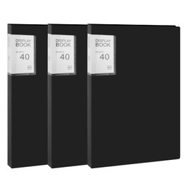 Display Book A4 Presentation Folder Presentation Book with 40 Transparent Sleeves Protection for Art, Report Sheets, Letters, Portfolios for School, Office, Company, Black, Pack of 3