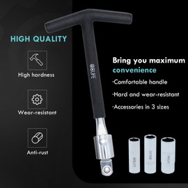 CCLIFE Spark Plug Wrench Universal 16 mm, 18 mm, 21 mm, 4-Piece Set for Car and Motorcycle, T-Handle 1/2 Inch Spark Plug Socket Wrench, Spark Plug Remover Tool, Black