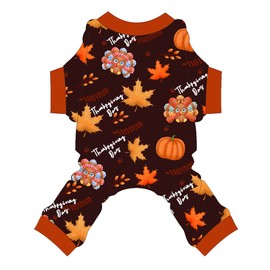 Yikeyo Dog Thanksgiving Pajamas, Turkey Pumpkin Dog Pjs Onesie Pet Dog Thanksgiving Outfit Clothes Costume, Fall Winter Dog Clothes for Small Medium Dogs Boy Girl, Cat Apparel, Orange, Large