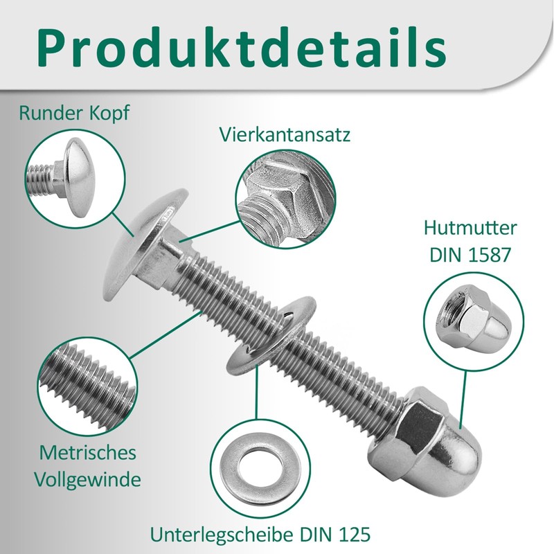 DSM - Carriage Bolts M6 x 70mm DIN 603 -