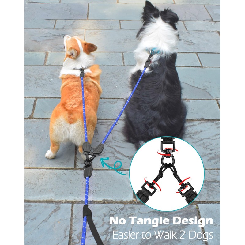PetBonus Rope Double Dog Leash, No Tangle Dual Leash, Reflective