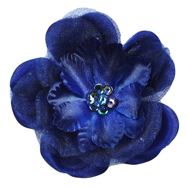 Sophie Silk & Organza Flower Hair Clip (1 3/4" Alligator Clip (All Ages), Navy Blue)
