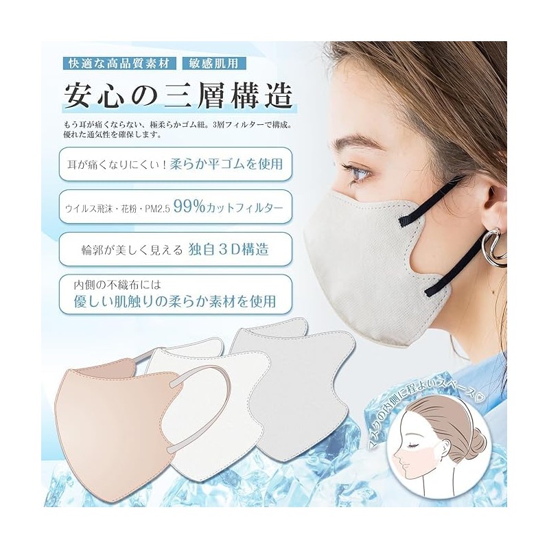 [ｋａｋａｄｅｎ] シシベラ バイカラーマスク 夏用冷感マスク 10枚 20枚 40枚 80枚３D 立体 ひんやり