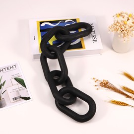 Wood Chain Link Decor 5-Link 53cm Rustic Wood Knot Decor Retro Creative Wooden Link Chain for Home Living Room Coffee Table Farmhouse(black)