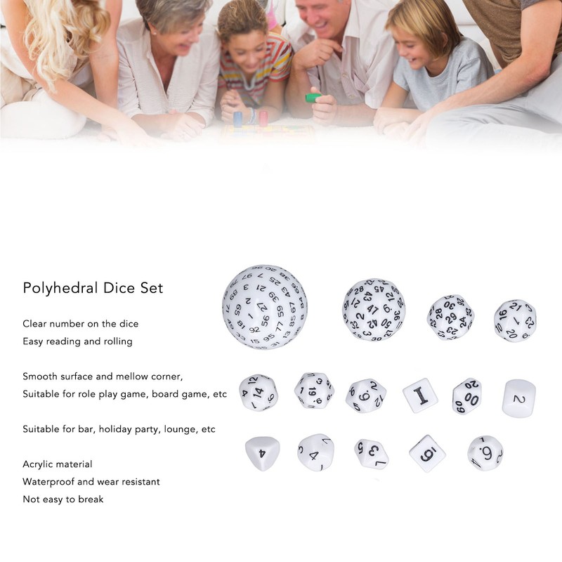 15pcs Complete Polyhedral Dice Set Acrylic D3 to D100 Spherical