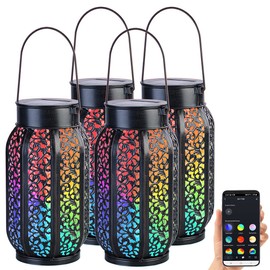 Lunartec Outdoor Solar Lanterns: Smart Solar Lantern Made of Metal with RGB CCT LEDs, App, Set of 4 (Solar RGB Lanterns, Ambient Lighting RGB)