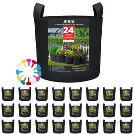 JERIA 24-Pack 10 Gallon Nonwoven Grow Bags, Plant Grow Bags，Heavy Duty Aeration Fabric Pots with Durable Handles, Come with 24 Pcs Plant Labels